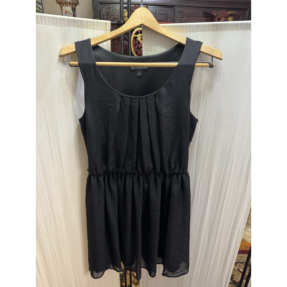 I.N. San Francisco Women's Medium Black Sleeveless Dress Pleated Elastic Waist - Picture 2 of 7